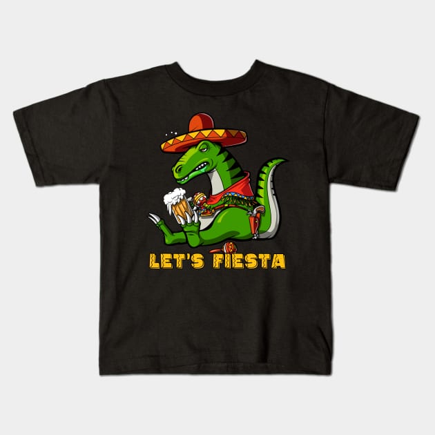 Mexican T-Rex Dinosaur Kids T-Shirt by underheaven